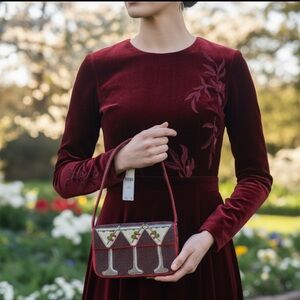 NWT Anthropologie Fiona Three Martinis Beaded Shoulder Bag Small